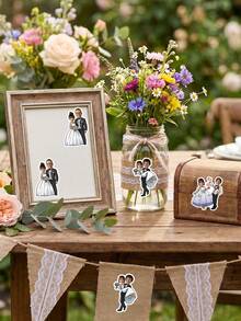 8/20/40pcs Custom Wedding Couple Photo Stickers, Personalized Bride And Groom Stickers With Custom Photo,Custom Bride & Groom Photo Stickers - Multicolor - View 3