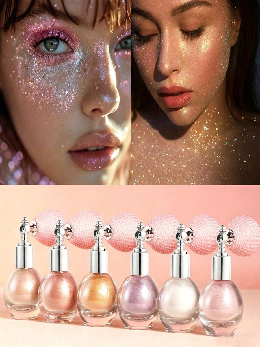 Glitter Highlighter Refill Empty Bottle, Bridal Body Glitter Shimmer Beads Hair Neck Collarbone Diamond Fragment Spray Highlighter Glitter, Aerosol Spray, Suitable For Body, Face, Hair, Arm Makeup, Carnival/Maldives Celebration/Masquerade Ball, Suitable For Face Contour Brightening, Exquisite Spray Head Design, Gentle Concealing Effect - Multicolor - View 1