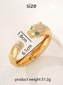 1pc Sexy Rhinestone Inlaid Fashionable Luxury Animal Snake & Leopard Spring Bangle Bracelet For Women, Suitable For Party, Gathering, Outing, Dating, Attending Events, Music Festivals, Bars, Photo Shoots, Gift For Friends And Family - Gold - View 11