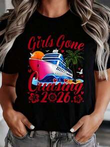 Camiseta Girls Gone Cruising 2026 para cruceros, regalo de viaje para mujeres, atuendo para fiestas de playa de verano. Es una camiseta perfecta para regalar a amigos y familiares en cualquier día festivo u ocasión especial. - Negro - Ver 2