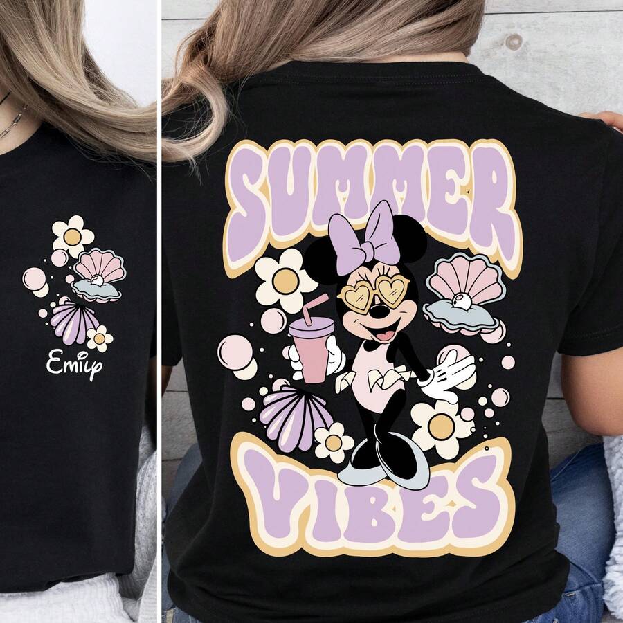Minnie Summer Vibes T-Shirt, Disney Minnie Sweater, Disney Summer Shirt, WDW Friends Vacay Hoodie, Minnie Mouse Sweatshirt, Summer Trip Tee Disney Oversized T-Shirt - màu đen - Xem 1