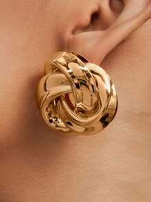 Altistry 1pair Fashionable Simple Asymmetrical Geometric Twisted Knot Clip Earrings For Women, Holiday Mother Day Gift - Gold - View 5