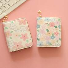 New Fashionable Floral Short Zipper Wallet, Compact And Portable Card Holder For Young Women - Multicolor - View 2