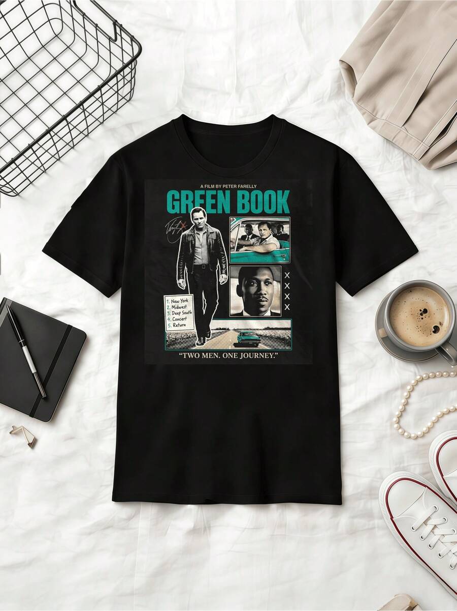 Green Book Movie Graphic Tee Retro Road Trip Cinema T-Shirt - Black - View 1