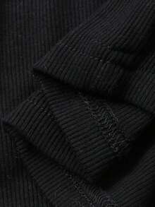 Camiseta negra de manga corta, ajustada, de cuello alto y unicolor, para uso diario y casual en verano - Negro 2 - Ver 6