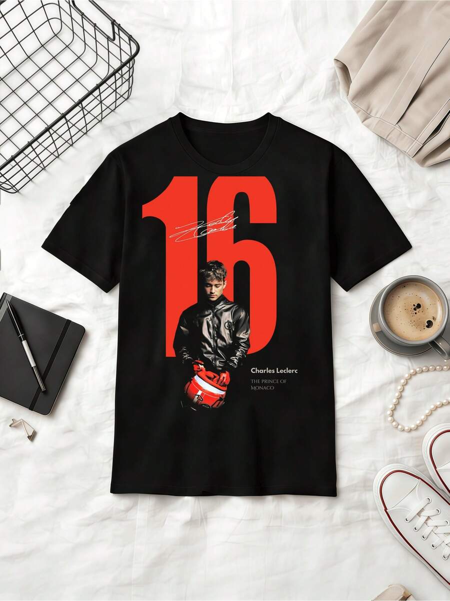 F1-föraren Charles , Monacos prins, signatur-t-shirt i bomull - Svart - Visa 1