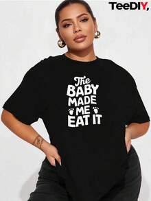 1 pieza Camiseta Divertida para Mujeres con Frase de Embarazo - "Me hizo comerlo" - Camiseta de manga corta, cuello redondo, estilo casual y de talla grande - Ropa cómoda para el tiempo de maternidad y regalos para el Día de la Madre - Ropa divertida para mamás con estampado geométrico, lavable a máquina - Uso en todas las estaciones - Corte relajado - Negra con texto blanco - Frase divertida para mamás - Tela suave - Ideal para atuendos casuales - 180g Algodón 100% - Negro - Ver 10
