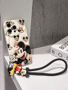 This Disney Mickey Mouse Lanyard Phone Case Is Fully Covered In TPU Material. It's Shockproof, Lightweight, And Compatible With IPhone17/16/11/13/15/15 Plus/15 Pro/15 Pro Max/12/14 Pro Max/11 Pro Max/12 Pro/12 Pro Max/13. This Phone Case Makes A Popular Birthday Gift Or Business Gift; It's Durable, Stain- And Fingerprint Resistant, And Suitable For Both Men And Women. The Set Also Includes A Mickey Mouse Phone Case And A Mickey Mouse Plush Bracelet. It's A Perfect Gift For Friends And Family. This Stylish Phone Case Is Fun, Lightweight, And Durable. IPhone17 Pro Max Phone Case, Minnie Mouse Phone Case. - White - View 3