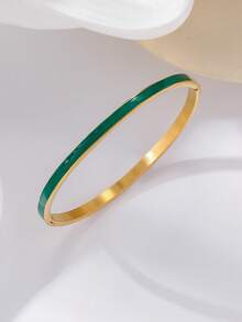 1pc 4mm Thin Fashionable Titanium Steel Bracelet, Gold Color Resin Enamel Clasp Bangle Cuff, Suitable For Women - 4mm - View 13