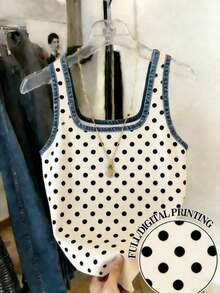 Camiseta ajustada con estampado de lunares para mujer, talla grande vendida - Albaricoque 2 - Ver 5