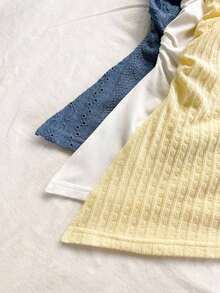 Conjunto de 3 piezas de blusas de verano para mujer: Top bandeau tipo corto asimétrico en textura azul vintage, top ajustado de punto texturizado amarillo, top ajustado sólido blanco, adecuado para fiesta, sexy, San Valentín, tarde de té, vacacione - Multicolor 2 - Ver 5