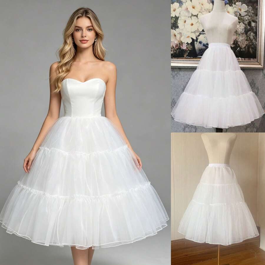 80cm Enagua de doble capa de gasa blanca + forro suave, adecuada para Lolita, ballet, novia y otras ocasiones