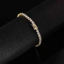VOLUKA 18K Gold Plated Cubic Zirconia Tennis Bracelet, 3mm Cubic Zirconia Pendant Bracelet, Unisex AIV8 - Gold - View 8