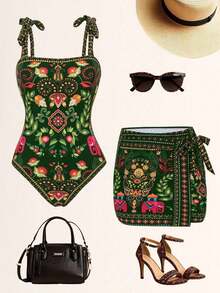 Swim Oasis Set de 2 piezas: Top con estampado posicionado + Falda con estampado posicionado, conjunto de verano - Multicolor - Ver 3