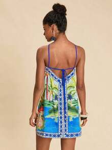 Flower Print Backless Halter Mini Dress, Casual Resort Style,Bohemian Clothes, Suitable For Holiday , Afternoon Tea, Wedding Season, Beach Cruise Vacation, City Road Trip Vacation, Boho Vacation, Music Festival , Beachwear, Easter, Beach Outfits For Woman,, Elegrant Dress For Women, Vacation Outfits Women, Concert Outfit Women, Tropical Vacation Woman Clothes, Holiday Outfits, Bohemian Clothes,For Spring Sunmmer And Autumn,Tropical Vacation, Bohemian Outfits, Ibiza Outfits, Western Style - 多色 5 - 查看 2