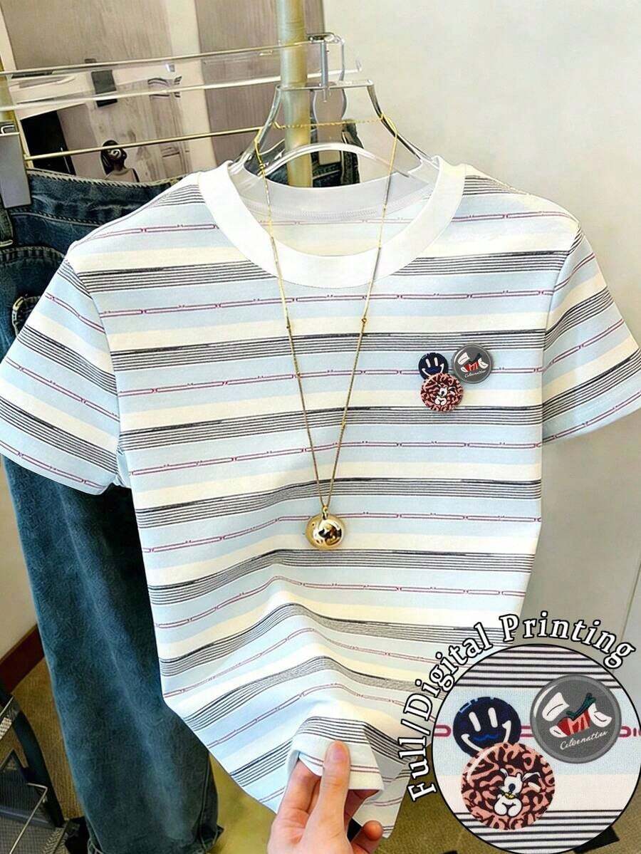 Camiseta de manga corta de mujer con cuello redondo, estampado de lunares, de uso casual y versátil para uso diario - Multicolor 5 - Ver 1