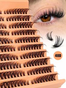 Asiteo 180pcs D-Curl Flared Cat Eye 40D Thin Personal False Eyelashes Set 8-16mm Natural Look Lash Clusters DIY For Beginners - D - View 1