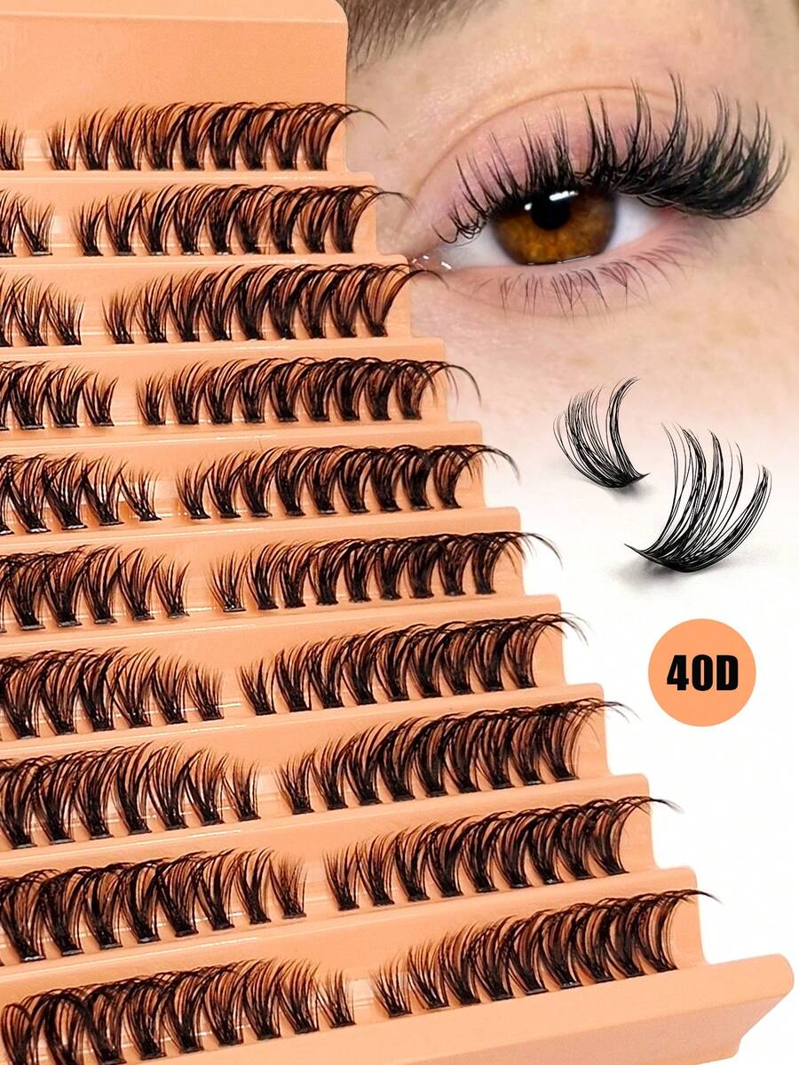 Asiteo 180pcs D-Curl Flared Cat Eye 40D Thin Personal False Eyelashes Set 8-16mm Natural Look Lash Clusters DIY For Beginners - D - View 1
