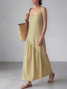 YHHEMERY ROSE Vestido casual de mujer con rayas y bajo asimétrico, para veranoYHH - Amarillo - Ver 6