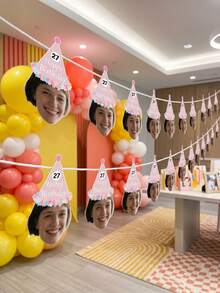7/14/21件套定制照片文字生日帽横幅，个性化人脸派对彩旗，定制年龄生日花环装饰，个性化人脸生日横幅，定制派对帽照片横幅，独特的生日装饰（男女皆宜） - 彩色 - 查看 5