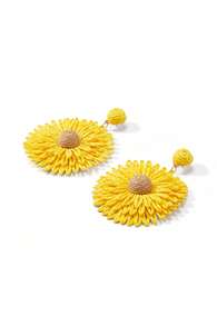 Trivaya 1 Pair Bohemian Style Handmade Woven Raffia Straw Round Sunflower Pendant Earrings - Sunflower - View 2