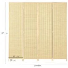 4-Panel Folding Screen, 180 X 180 Cm, Room Divider Made Of Bamboo, Foldable Privacy Screen, Room Partition For Living Room, Natural - Khaki - View 2
