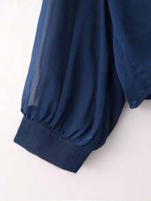 Nueva blusa informal de mujer de gasa de unicolor con mangas de murciélago cortas - Azul marino - Ver 3