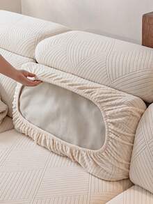 1pc Solid Color Plush Elastic Patio Cushion Cover, Outdoor Sofa Cushion Slipcover, Super Stretchy Replacement Cushion Cover, Suitable For Outdoor Sofa, Patio Sofa, Pet Friendly, Washable - Beige - View 6