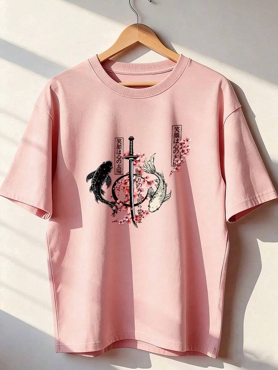 Short-Sleeve T-Shirt With Ukiyo-E And Zen Style, Fashionable Short-Sleeve T-Shirt For Spring And Summer 2026, Made In Mexico, 180 Grams. Cartoon Print, Couple Design, Suitable For Indoor Or Outdoor Wear. Crew Neck, Unisex, Ideal For Office And Leisure. One-Piece Pack. - PK-P631577SLNDXZGY493 - 查看 1