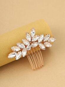 1pc Women's Crystal Glass Decorative Hair Comb, Bridal Wedding Party Accessory - Gold - View 4