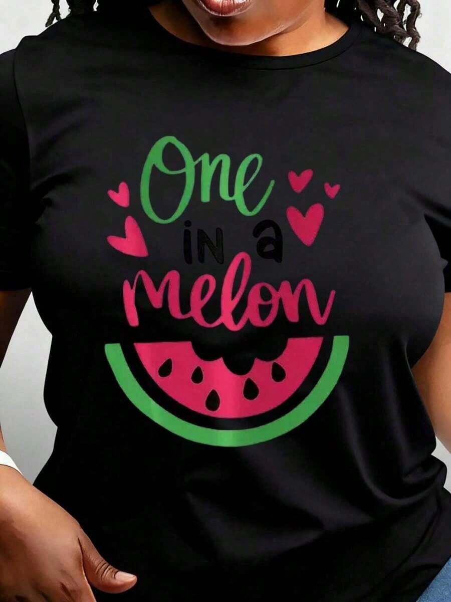 Camiseta de verano para mujer, vintage, con estampado de rodaja de sandía - Suave y transpirable, de manga corta y cuello redondo, informal, para primavera, verano y otoño, lavable a máquina, camiseta blanca con divertido estampado de frutas, ideal para fiestas temáticas de sandía, estampado divertido, corte holgado, moderna, fresca y cómoda. - Negro - Ver 1