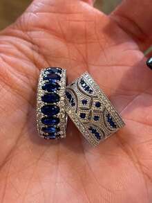 1pc Vintage Blue Gemstone Ring, Luxurious Stackable Design - Silver - View 1