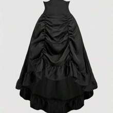 MOD Plus Size High Waist Asymmetrical Hem Skirt, High Waist Waistband, Pleated Front Hem, Adjustable Length, Ruffle Hem, Reversible Design, Gathered Back Waist, Olive Green, Vintage, Retro, Dark Green Formal Dress, Green Gown, Rouche Dress, Green Satin Dress, Dark Green Skirt,Christmas Skirt - Negro - Ver 1
