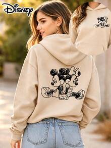 Disney Official Authorization | Women's Hoodie With Double-Sided Prints Of Mickey Mouse And Minnie Mouse. Featuring A Loose Oversize Fit, It Is Perfect For Daily Casual Wear, Outings And Shopping, And Also An Ideal Gift Option. - 杏色 - 查看 1