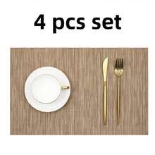 Place Mats Table Placemat Washable Non-Slip Heat Insulation Woven Vinyl Set Of 6 - Khaki - View 5