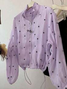 Chaqueta ligera con cremallera y dobladillo con cordón de lunares para mujer, primavera - Morado - Ver 4