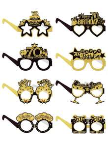 8Pcs Black & Gold 70th Birthday Party Paper Glasses, Black Gold "Cheers To 70 Years" Party Glass, Vintage 1955 Design Paper Props,70 Years Old Birthday Party Photo Props Glasses, 70th Anniversary Birthday Party Decorations, Birthday Party Supplies, 70th Birthday Celebration Favors, 70th Birthday Home Decor, Birthday Party Accessories - Black Gold 70 Years Old - View 1