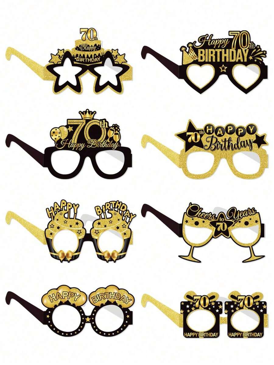 8Pcs Black & Gold 70th Birthday Party Paper Glasses, Black Gold "Cheers To 70 Years" Party Glass, Vintage 1955 Design Paper Props,70 Years Old Birthday Party Photo Props Glasses, 70th Anniversary Birthday Party Decorations, Birthday Party Supplies, 70th Birthday Celebration Favors, 70th Birthday Home Decor, Birthday Party Accessories - Black Gold 70 Years Old - View 1