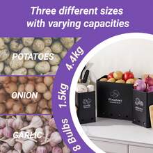 3 PiecesBlack Metal Vegetable Storage Set With Bamboo Lids - Stackable Potato, Onion & Garlic Containers For Kitchen Organization - Black - View 4
