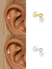 1 đôi bông tai hình ngôi sao bằng bạc 925, bông tai tối giản không gây dị ứng, đính đá CZ, bông tai mini mạ vàng 18K, quà tặng tốt nghiệp cho nữ. - Kiểu 20 - Xem 29