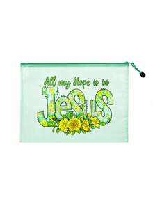 Bolsa de playa de malla de colores a prueba de agua, bolsa de maquillaje con estampado de letras florales "Jesús", bolsa de maquillaje transparente de gran capacidad - Multicolor - Ver 14