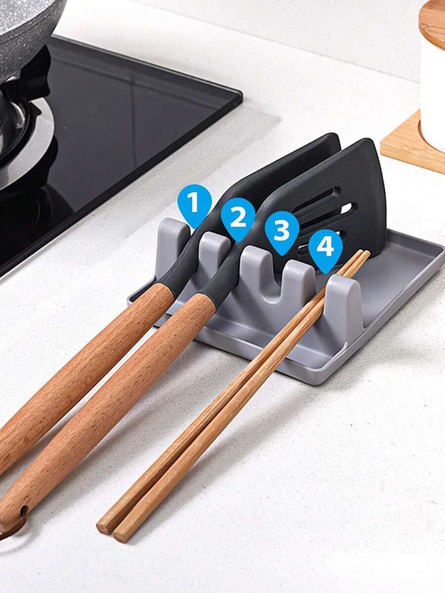 1pc Multi-Function Spoon Holder Rack, Plastic Pot Lid Organizer For Kitchen - Grey - View 1