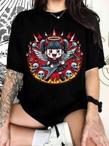 BabyMetal Oversized Black "Kawaii Metal" T-Shirt With Cartoon Rocker Girl Design, Fan T-Shirt - Black - View 1