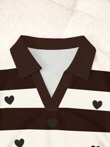 Blusa casual de mujer con cuello polo a rayas y manga corta - Blanco - Ver 4