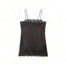 Blusa de satén y encaje de estilo minimalista europeo y americano, de moda para el verano, para vacaciones - Marrón 2 - Ver 8