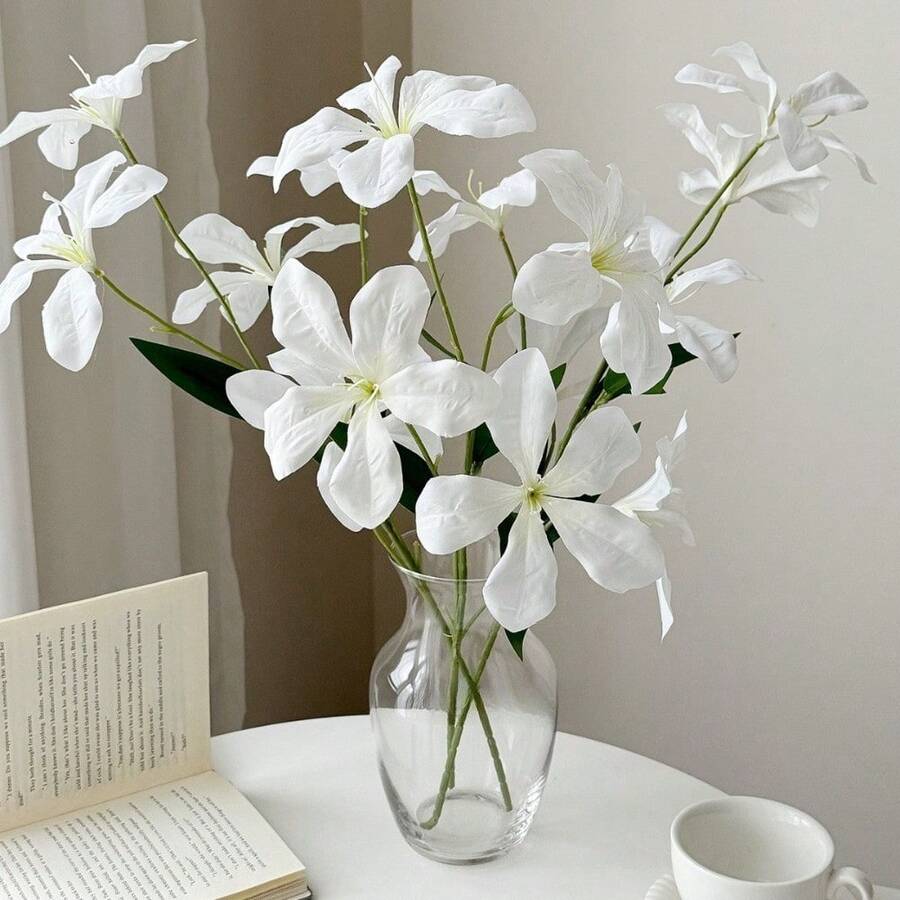 3pcs/6pcs Artificial Flowers, Fake Plants, Flame Orchid, Faux Flowers, Wedding & Hotel Decor, Home Backdrop Floral Arrangement, Vase Filler, Yard & Garden Decor, Plastic Flowers, Living Room & Dining Table Decoration, Vase Filler, Holiday Gift - Multicolor - View 1