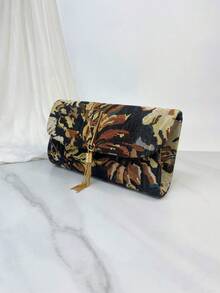 春夏新款女式刺繡印花手拿包,流蘇裝飾,奢華刺繡復古風,適合日常、派對、宴會、生日、婚禮,輕便手提包,百搭復古魅力,追求優雅個性化女性的理想選擇,適用於任何場合,優雅奢華女士包 - 黑色 - 查看 6
