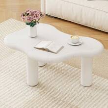 Cloud-Shaped Coffee Table With Marble Look, Modern Living Room Table With Rounded Edges, Sturdy Solid Wood Legs, Easy-Care Surface, Ideal For Living Room & Lounge - White - View 6