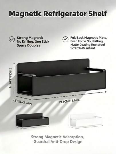 Set de 4 piezas Estante magnético para refrigerador, estante magnético para especias de gran resistencia sin perforación, estante de almacenamiento lateral multifuncional para refrigerador, organizador de cocina