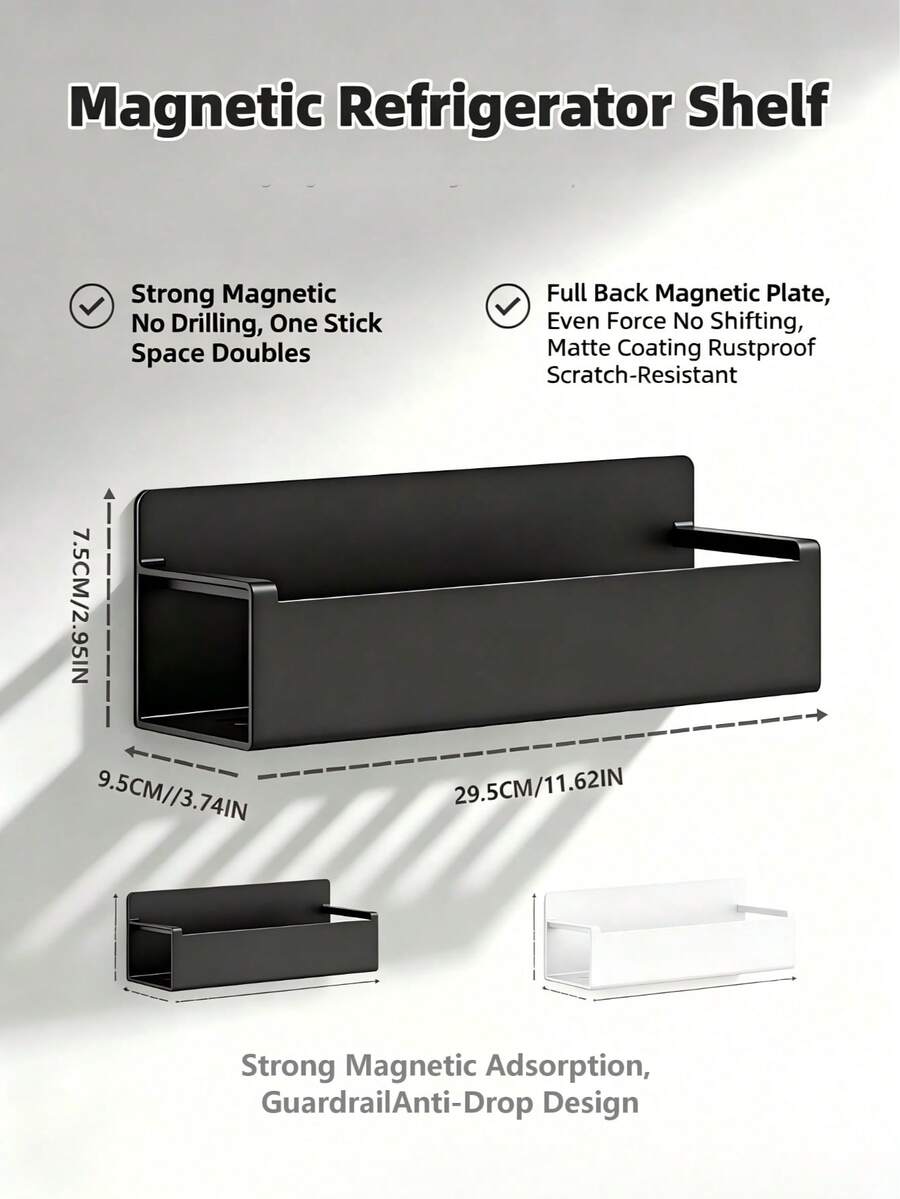 4 piezas Estante de almacenamiento magnético para refrigerador, Estante magnético para especias de alta resistencia con placa magnética completa en la parte posterior (antideslizante), Diseño de barandilla antideslizante, Revestimiento mate resistente a la oxidación y a los arañazos, Organizador de cocina que duplica el espacio lateral del refrigerador